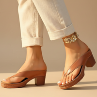 Elegant Block Heel Thong Sandals with Platform Sole