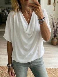 Elegant Cowl Neck Blouse with Short Sleeves