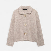 Elegant Cropped Jacket with Gold Flower Buttons