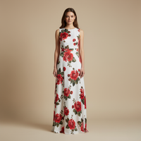 Elegant Floral Maxi Dress with Boat Neckline and Sleeveless Cut