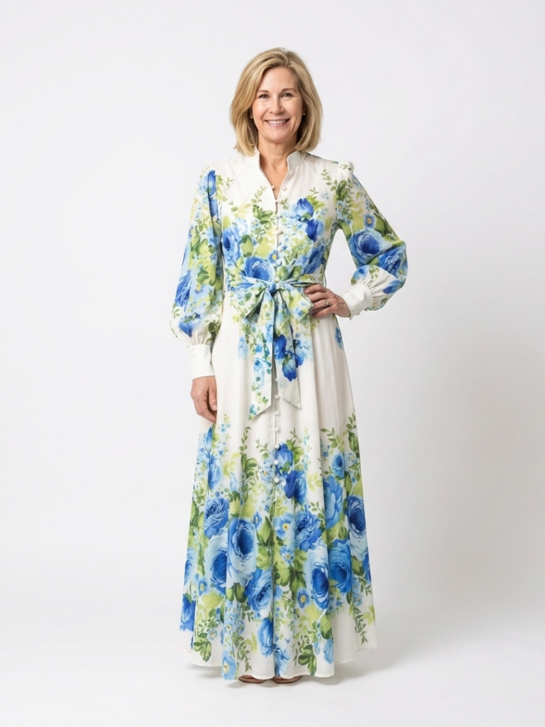 long sleeve floral maxi dress uk Long Sleeve Madison Maxi Dress in Rose Floral UK6 / Rose Floral