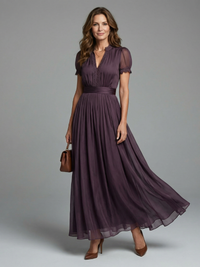 Elegant Maxi Dress with Lace Trim and Pleated Skirt