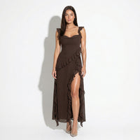 Elegant Maxi Dress with Ruffle Detail and High Side Slit