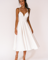 Elegant Midi Dress with V-Neckline and Cross Back Straps