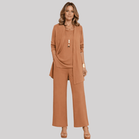Elegant Three Piece Trouser Suit with Longline Cardigan and Wide Leg Trousers