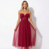 Elegant Tulle Midi Dress with Corset Bodice and Sweetheart Neckline