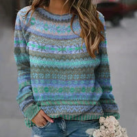 Fair Isle Knit Sweater with Crew Neck and Multicolour Pattern