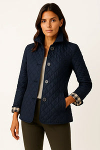 Fitted Diamond Quilted Jacket with Check Lining Detail