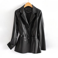Fitted Leather Jacket with Waist Detail and Patch Pockets