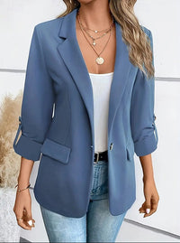 Fitted Open Front Blazer with Roll-Up Sleeves