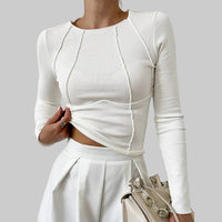 Fitted Ribbed Top with Seam Detail and Long Sleeves