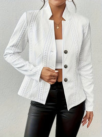 Fitted Textured Blazer with Cable Knit Pattern and Wide Collar