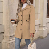 Fitted Wool Coat with Gold Buttons and Waist Detail
