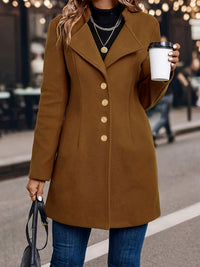 Fitted Wool Coat with Gold Buttons and Wide Collar