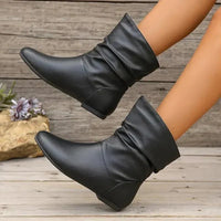 Flat Leather Ankle Boots with Slouch Detail