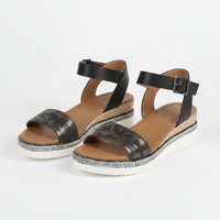 Flat Platform Sandals with Ankle Strap and Espadrille Sole