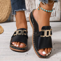 Flat Slide Sandals with Gold Hardware Detail