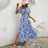 Floral Maxi Dress with Smocked Waist and Side Split