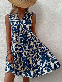 Floral Print Sleeveless Tiered Mini Dress with V-Neckline