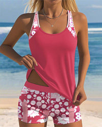 Floral Print Tankini Set with Racerback Tank and Shorts