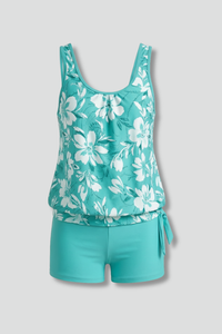 Floral Tankini Set with Blouson Top and Boy Shorts