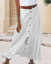 Flowy Button Front Maxi Skirt in Linen-Style Fabric