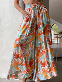 Flowy High Waist Floral Maxi Skirt with Drawstring Waist