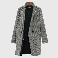 Grey Classic Houndstooth Wool Coat with Printed Lining