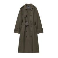 Polished Double Breasted Long Trench Coat with Belted Waist