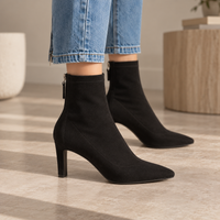 Heeled Suede Ankle Boots with Pointed Toe and Back Zip