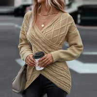 Cable Knit Sweater with Wrap Front and V-Neckline