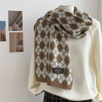 Heritage Argyle Knit Scarf in Camel and Cream