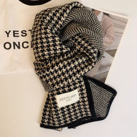 Heritage Houndstooth Knit Scarf with Herringbone Reverse
