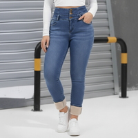 High Waisted Skinny Jeans with Fleece Lining and Triple Button