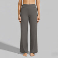 High Waisted Wide Leg Yoga Pants with Broad Waistband and Straight Leg