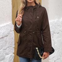 Hooded Jacket with Drawstring Waist and Flap Pockets