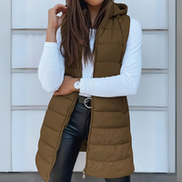 Hooded Long Puffer Gilet with Zip Front