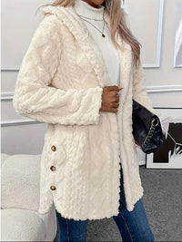 Hooded Teddy Fleece Jacket with Gold Button Detail