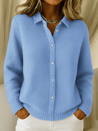 Knit Cardigan with Shirt Collar and Button Front