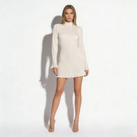 Knit Mini Dress with Mock Neck and Ruffle Hem