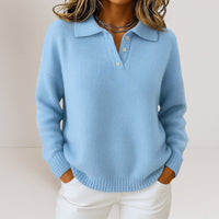 Knit Sweater with Polo Collar and Button Placket