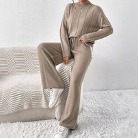 Knit Two Piece Set with Mock Neck Sweater and Wide Leg Trousers