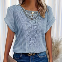 Chic Lace Front Waffle Knit Top with Short Sleeves
