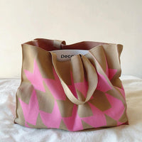 Large Knit Tote Bag with Bold Geometric Print