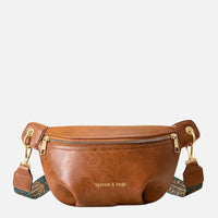 Leather Belt Bag with Wide Embroidered Crossbody Strap