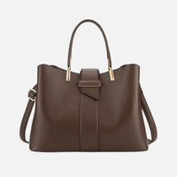 Leather Shoulder Bag with Centre Strap Detail and Gold Hardware