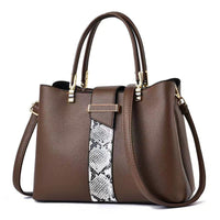 Chic Leather Shoulder Bag with Snake Print Panel