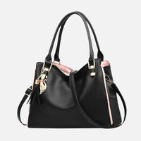 Leather Shoulder Bag with Contrast Trim and Charm Detail