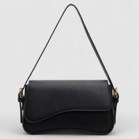 Leather Shoulder Bag with Curved Flap and Gold Hardware