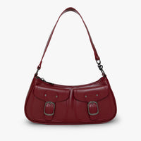 Leather Shoulder Bag with Double Front Buckle Pockets
